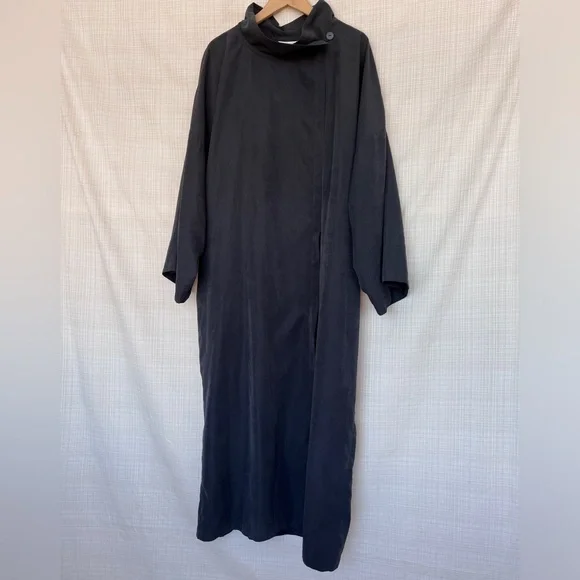 Vintage 90s Maxi Duster Coat Cinched Waist Leather Belt Dark Romance